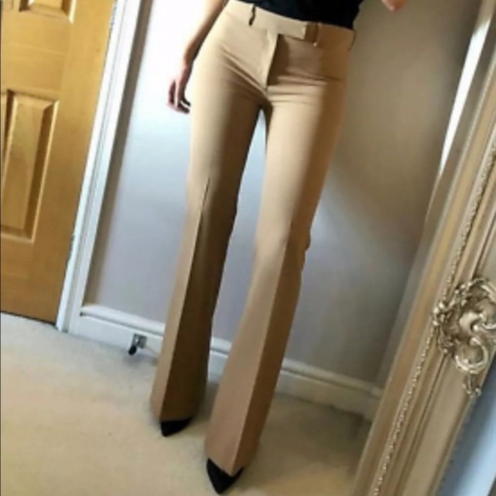 ZARA FLARED MID-RISE CAMEL WIDE LEG PANTS - Picture 11 of 13